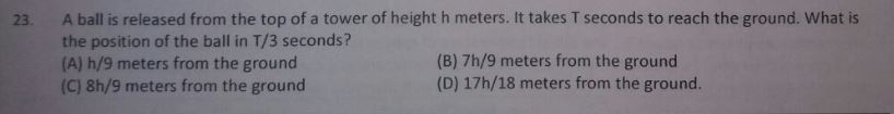 Question image for A ball is released from top of tower of height ‘h